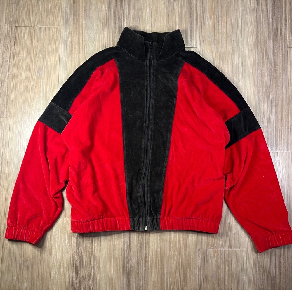 Abercrombie & Fitch Vintage Velour Track Jacket Colorblock Red Black M